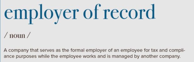 Text image defining "employer of record" as a noun.